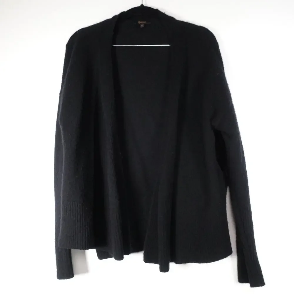 Fair No Belt* Quince Women's S Black Mongolian Cashmere Belted Wrap Sweater